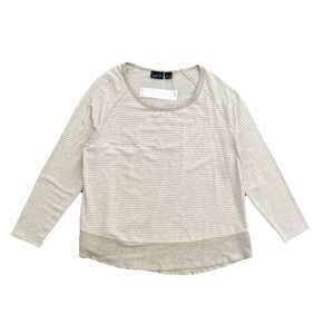 Kersh Tan Cream Stripe‎ Long Sleeve Knit Top Soft Modal Cotton Stretch XL NWT